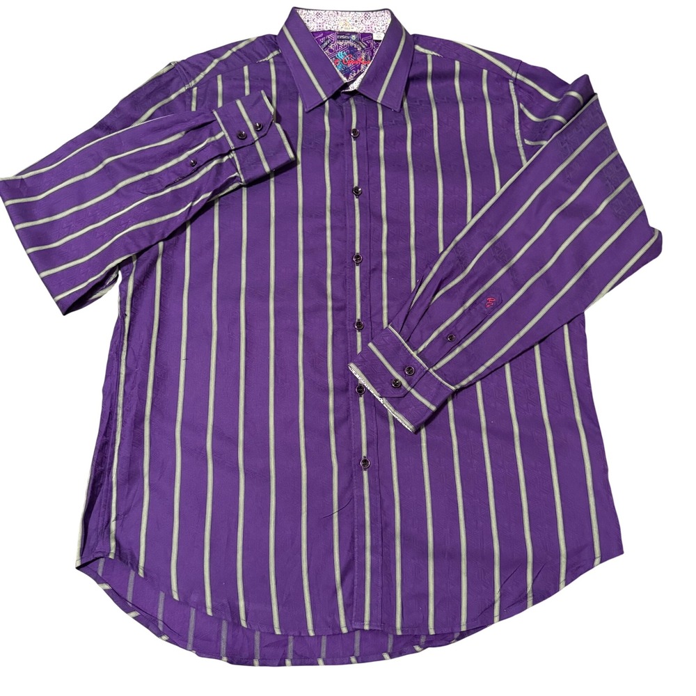 ROBERT GRAHAM DRESS SHIRT MENs XL CLASSIC FIT PURPLE STRIPE FLIP CUFF - Picture 2 of 10